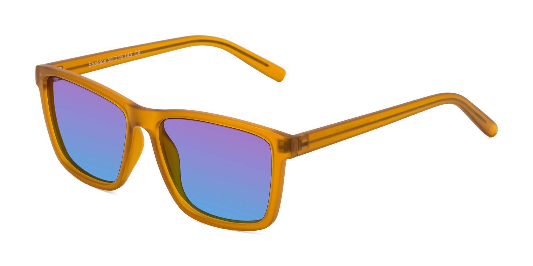 Angle of Sheldon in Pumpkin with Purple / Blue Gradient Lenses