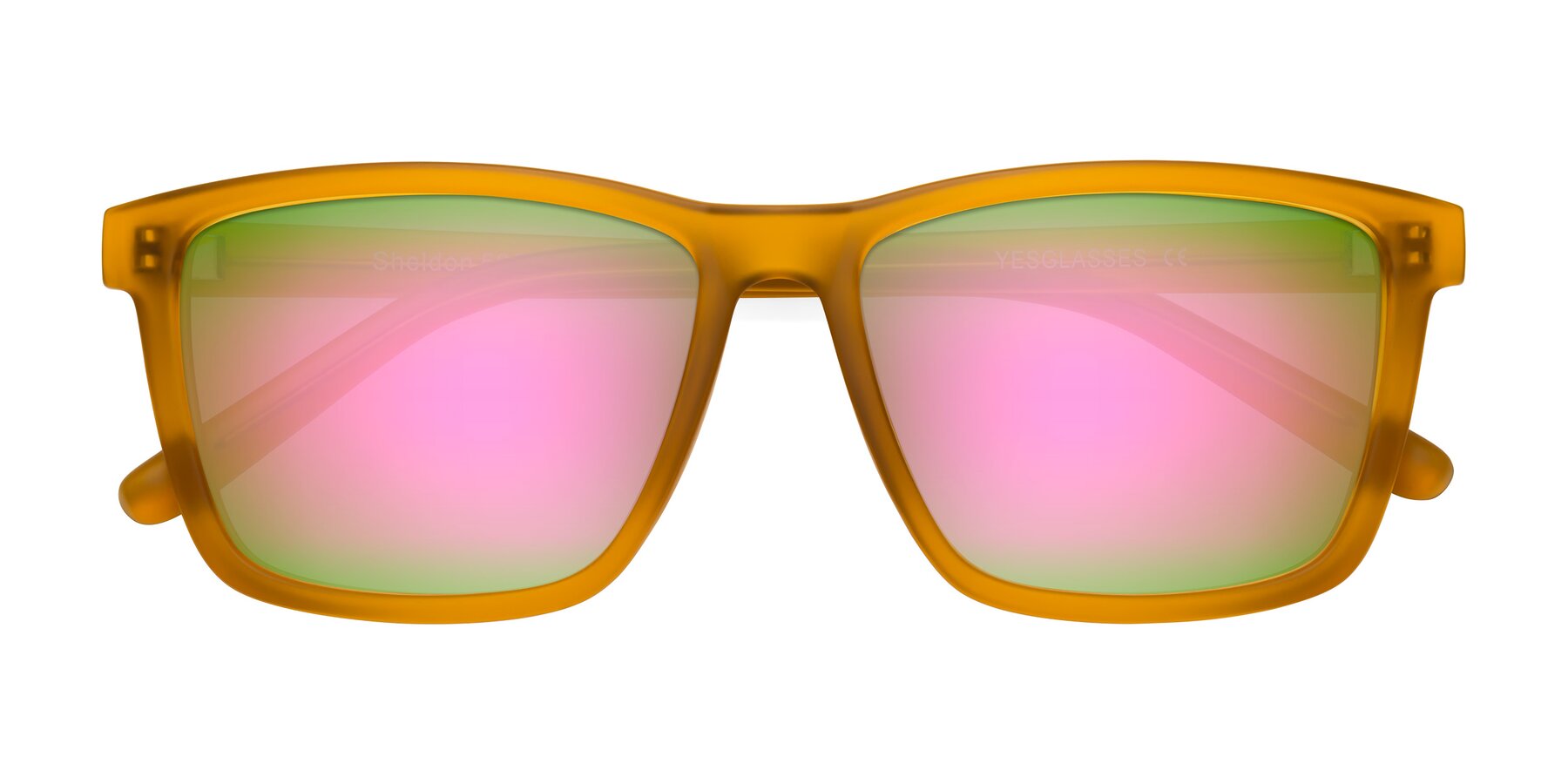 Folded Front of Sheldon in Pumpkin with Pink Mirrored Lenses