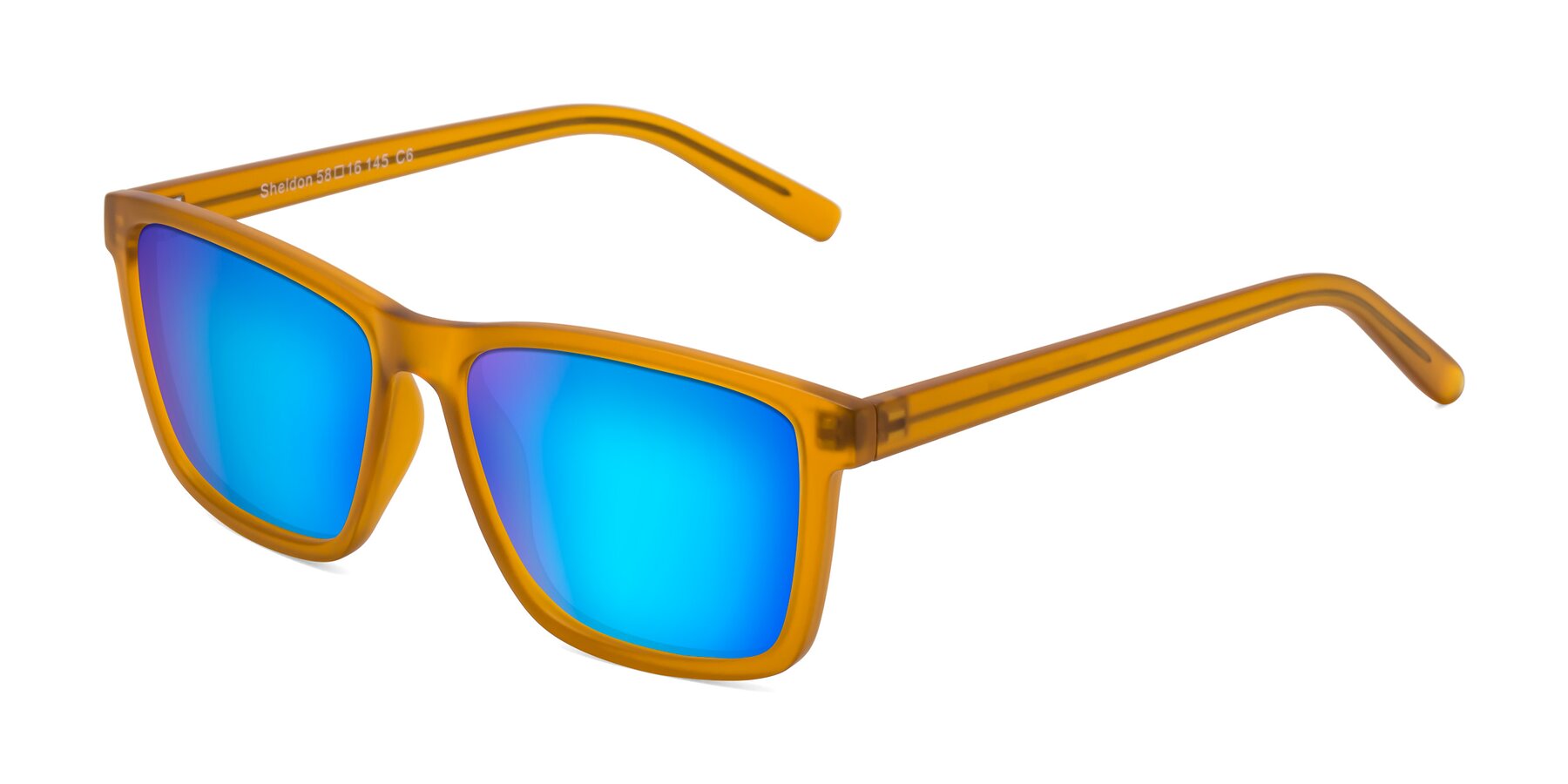 Angle of Sheldon in Pumpkin with Blue Mirrored Lenses