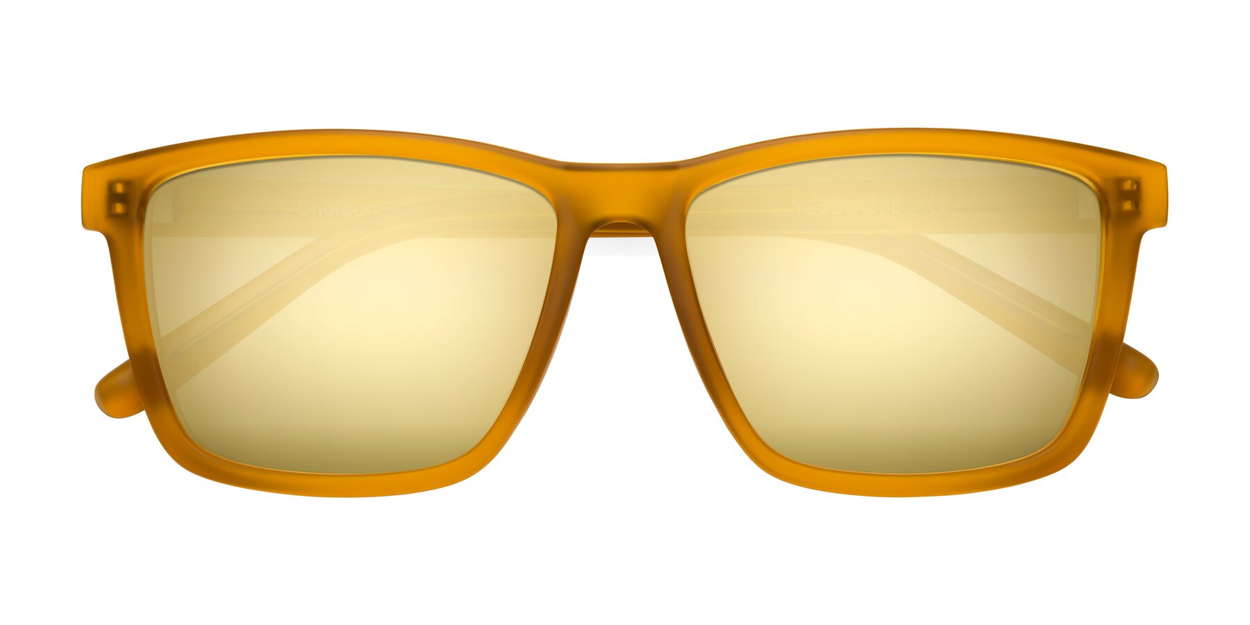 Folded Front of Sheldon in Pumpkin with Gold Mirrored Lenses