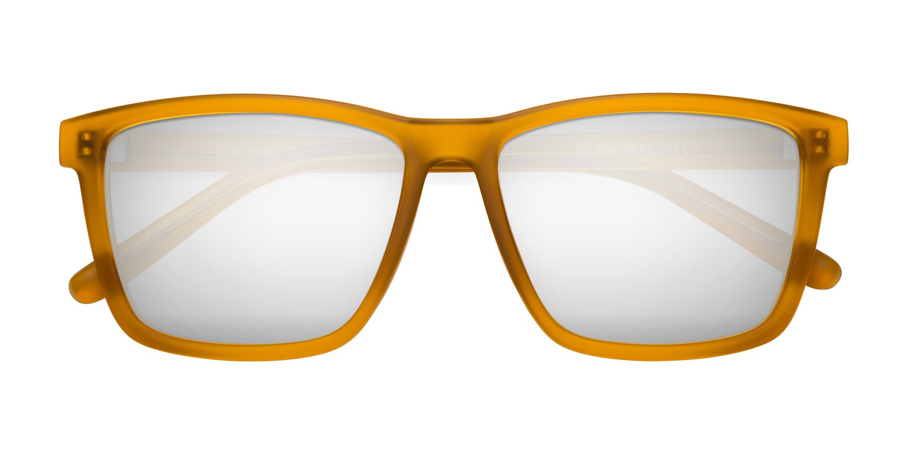 Folded Front of Sheldon in Pumpkin with Silver Mirrored Lenses