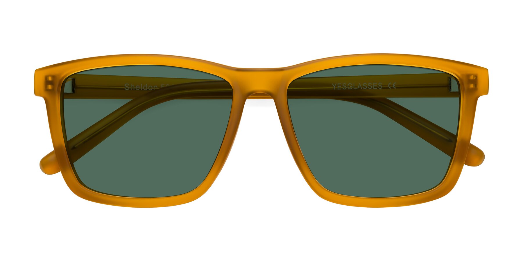 Folded Front of Sheldon in Pumpkin with Green Polarized Lenses