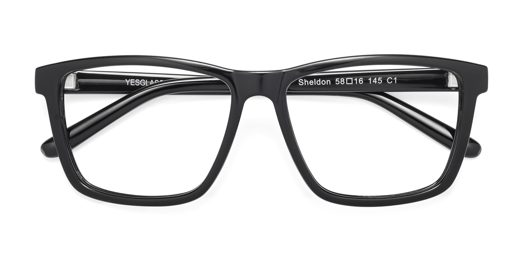 Folded Front of Sheldon in Black with Clear Eyeglass Lenses
