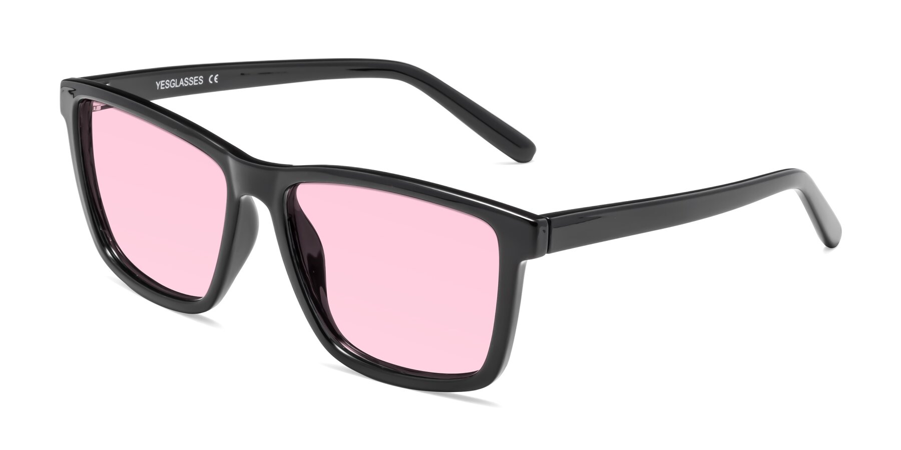 Angle of Sheldon in Black with Light Pink Tinted Lenses