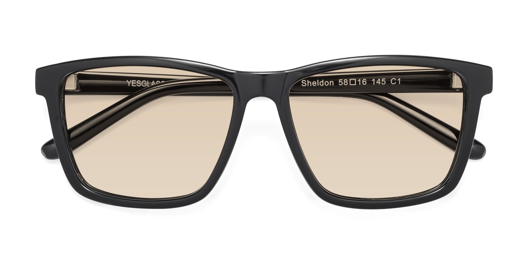 Folded Front of Sheldon in Black with Light Brown Tinted Lenses