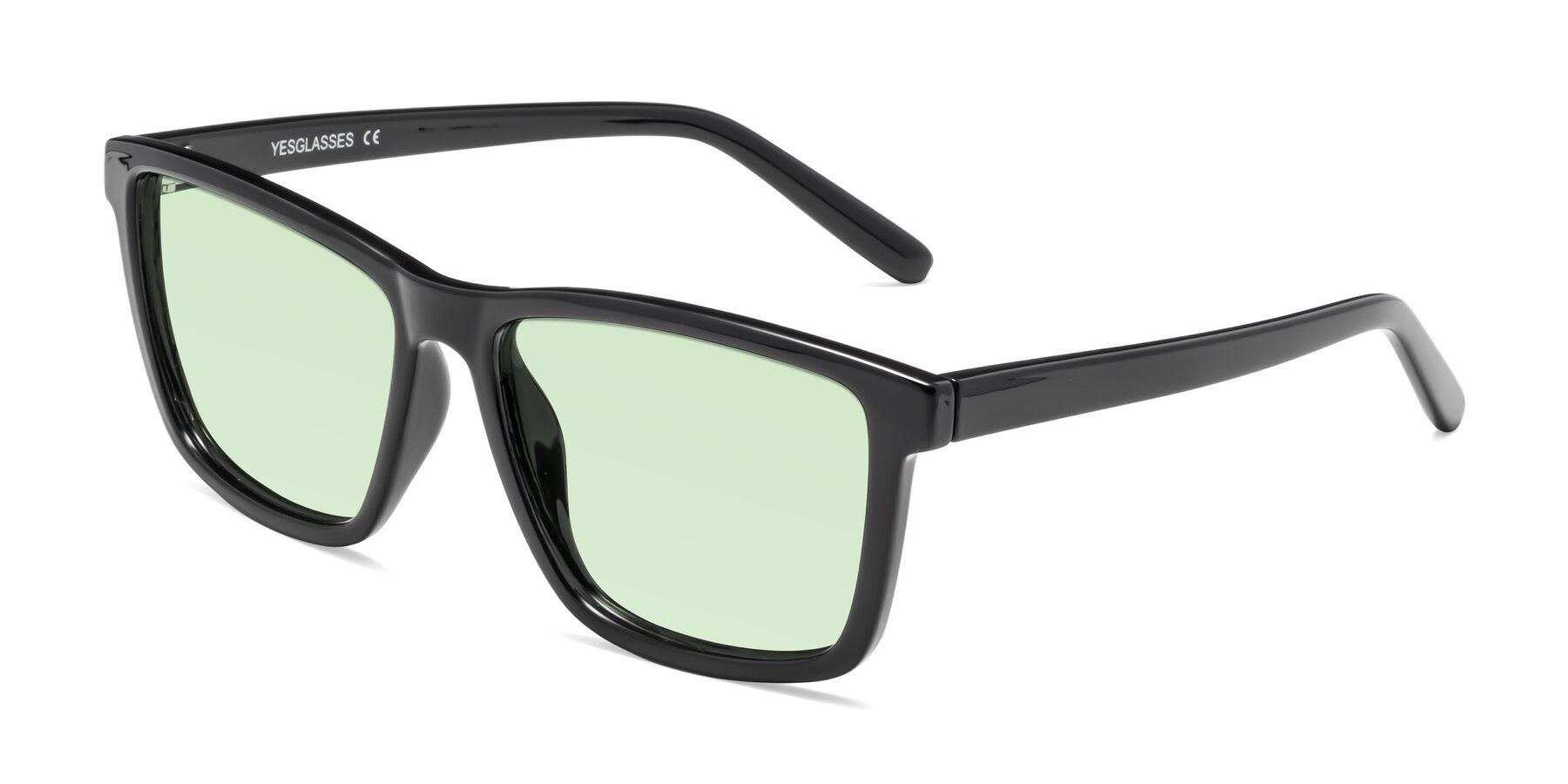 Angle of Sheldon in Black with Light Green Tinted Lenses