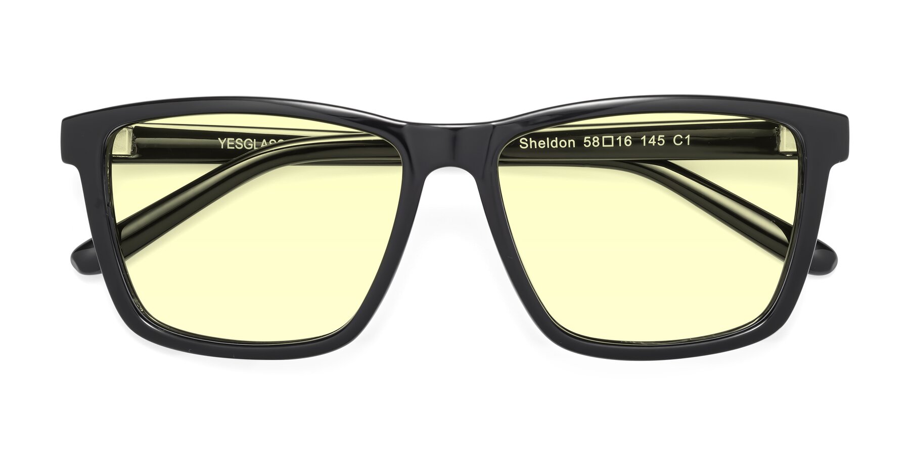 Folded Front of Sheldon in Black with Light Yellow Tinted Lenses