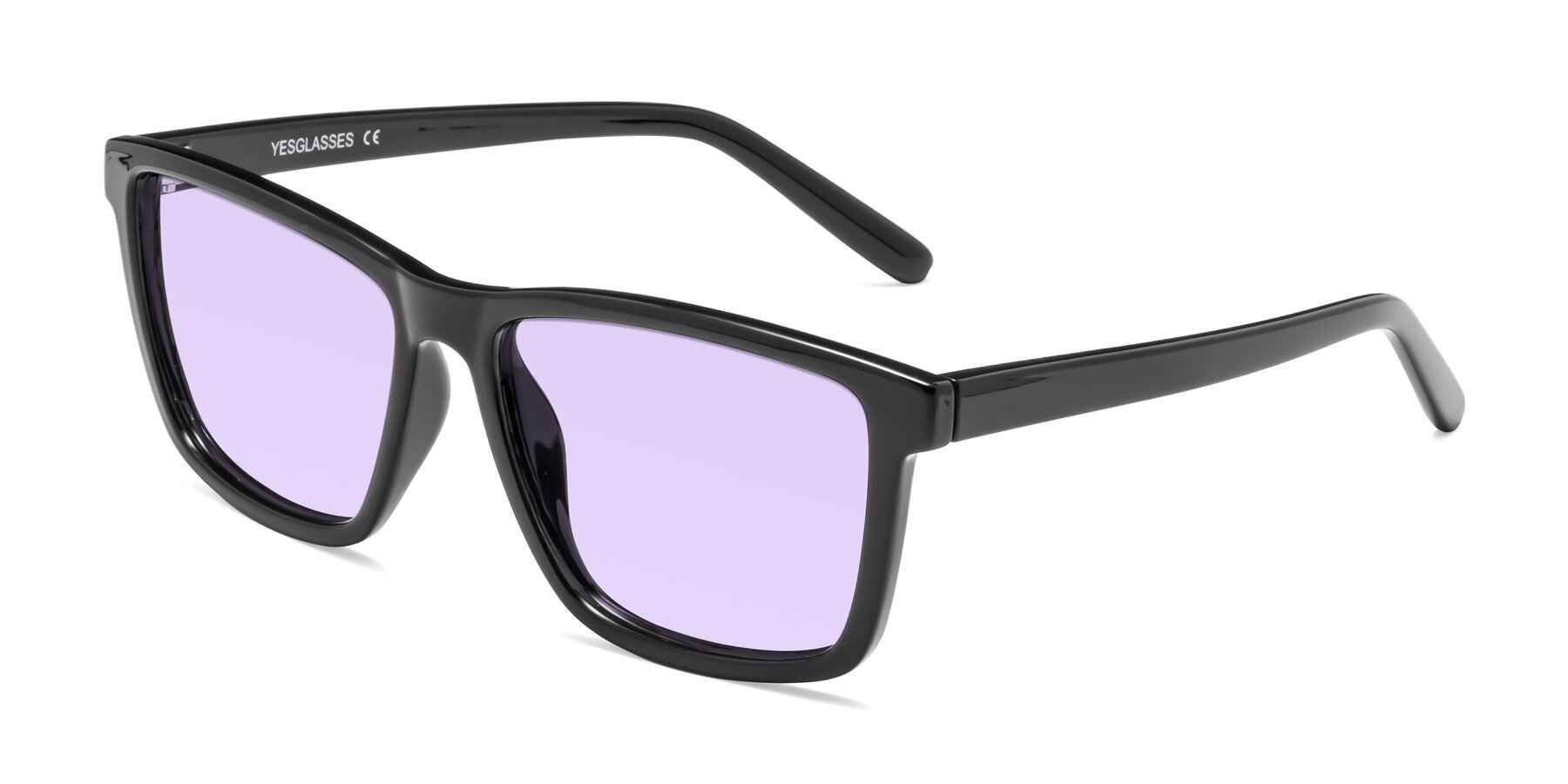 Angle of Sheldon in Black with Light Purple Tinted Lenses
