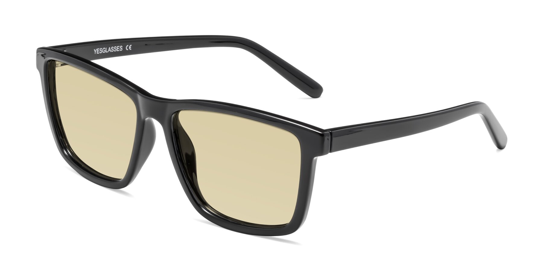 Angle of Sheldon in Black with Light Champagne Tinted Lenses