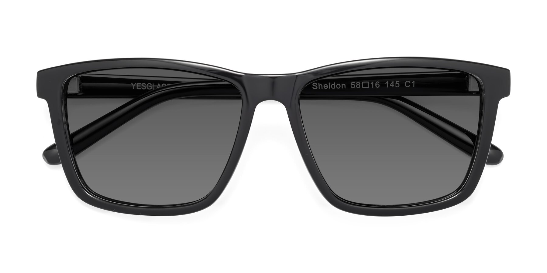 Folded Front of Sheldon in Black with Medium Gray Tinted Lenses