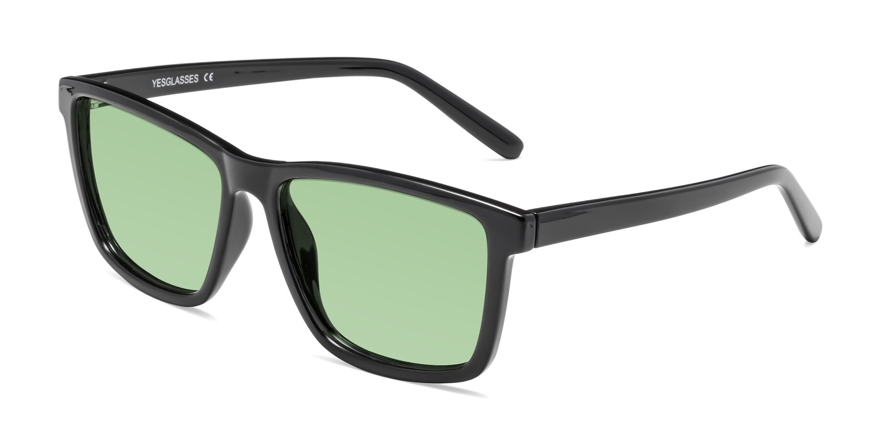 Angle of Sheldon in Black with Medium Green Tinted Lenses