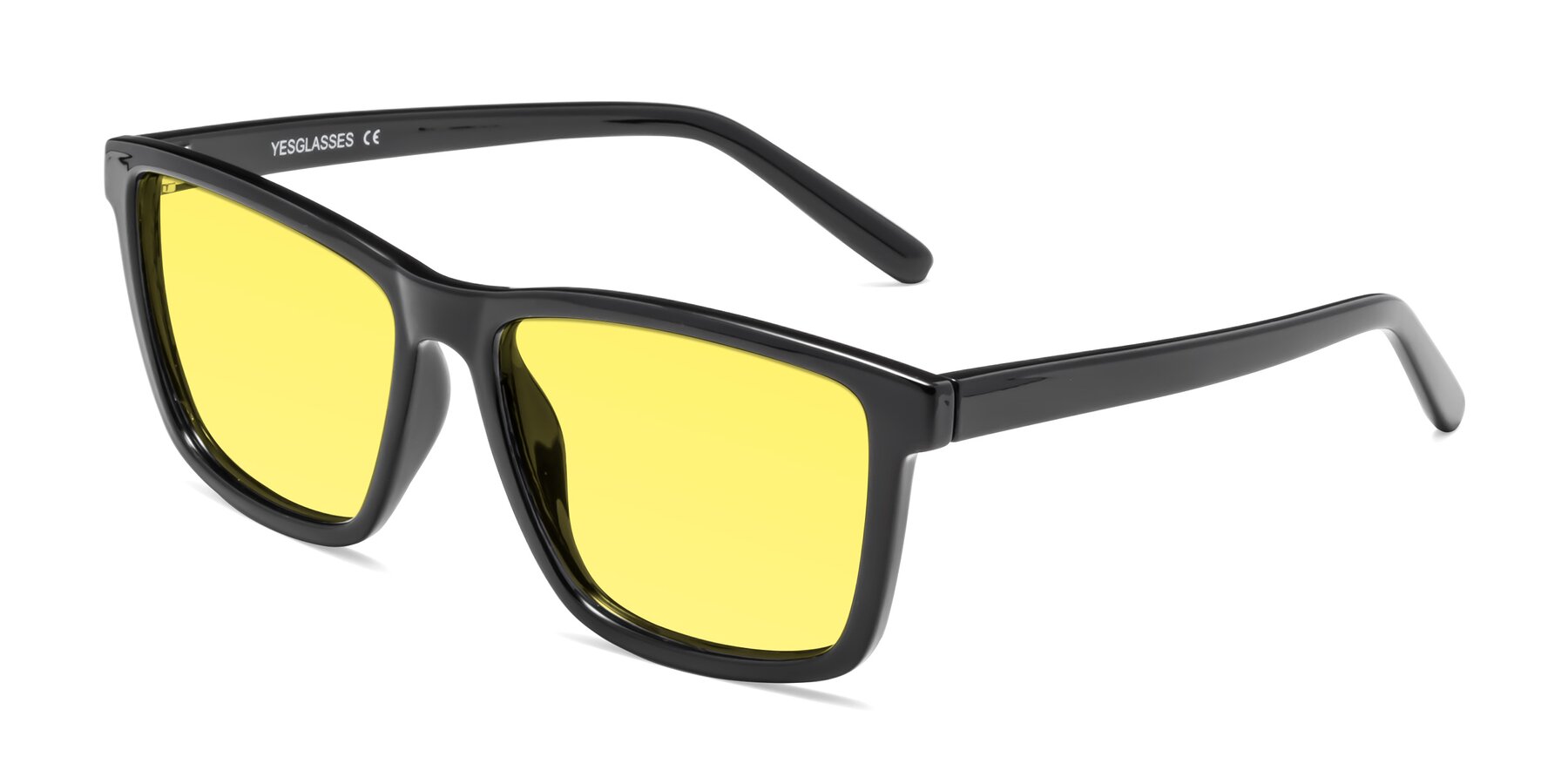 Angle of Sheldon in Black with Medium Yellow Tinted Lenses