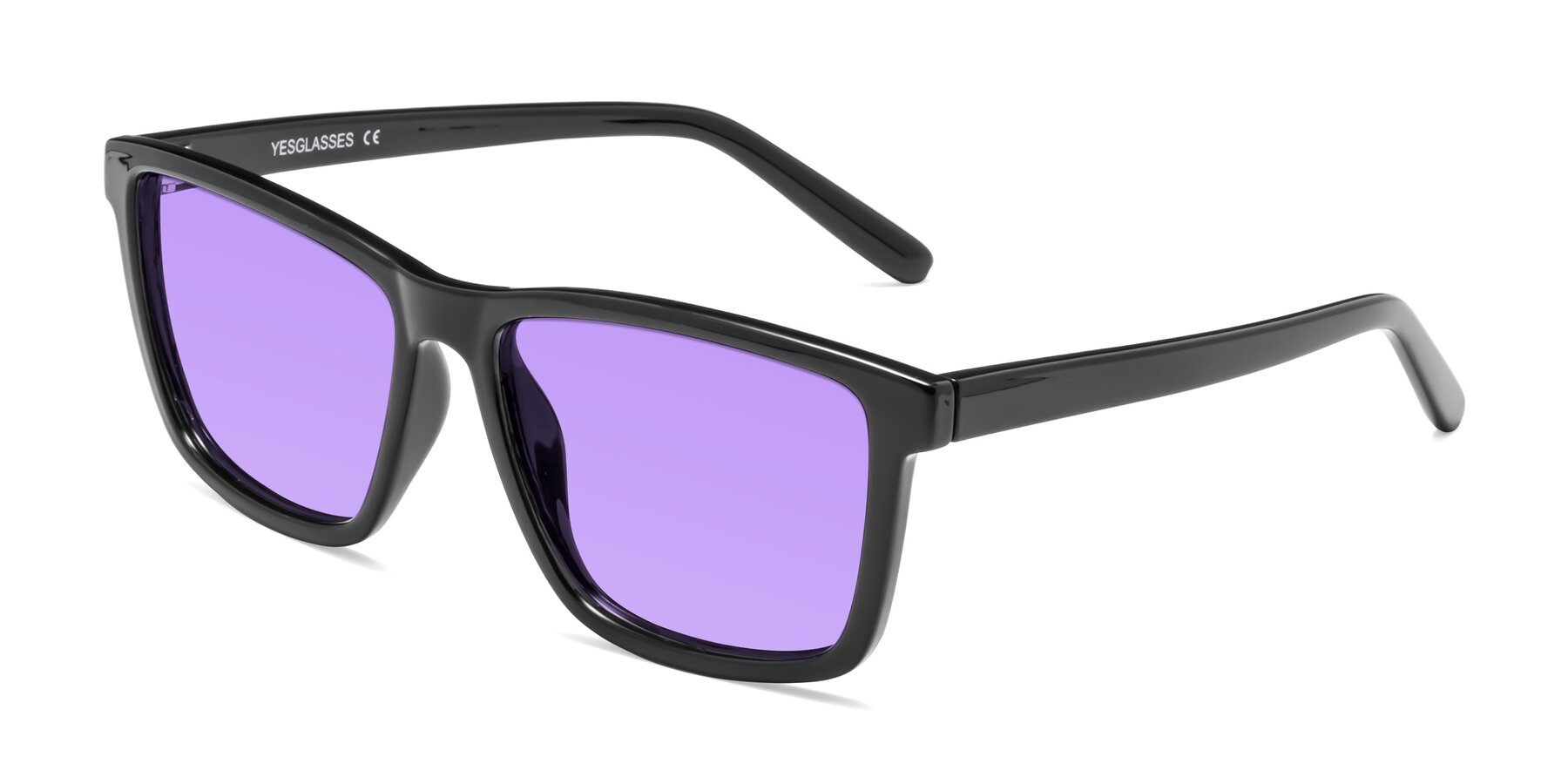 Angle of Sheldon in Black with Medium Purple Tinted Lenses