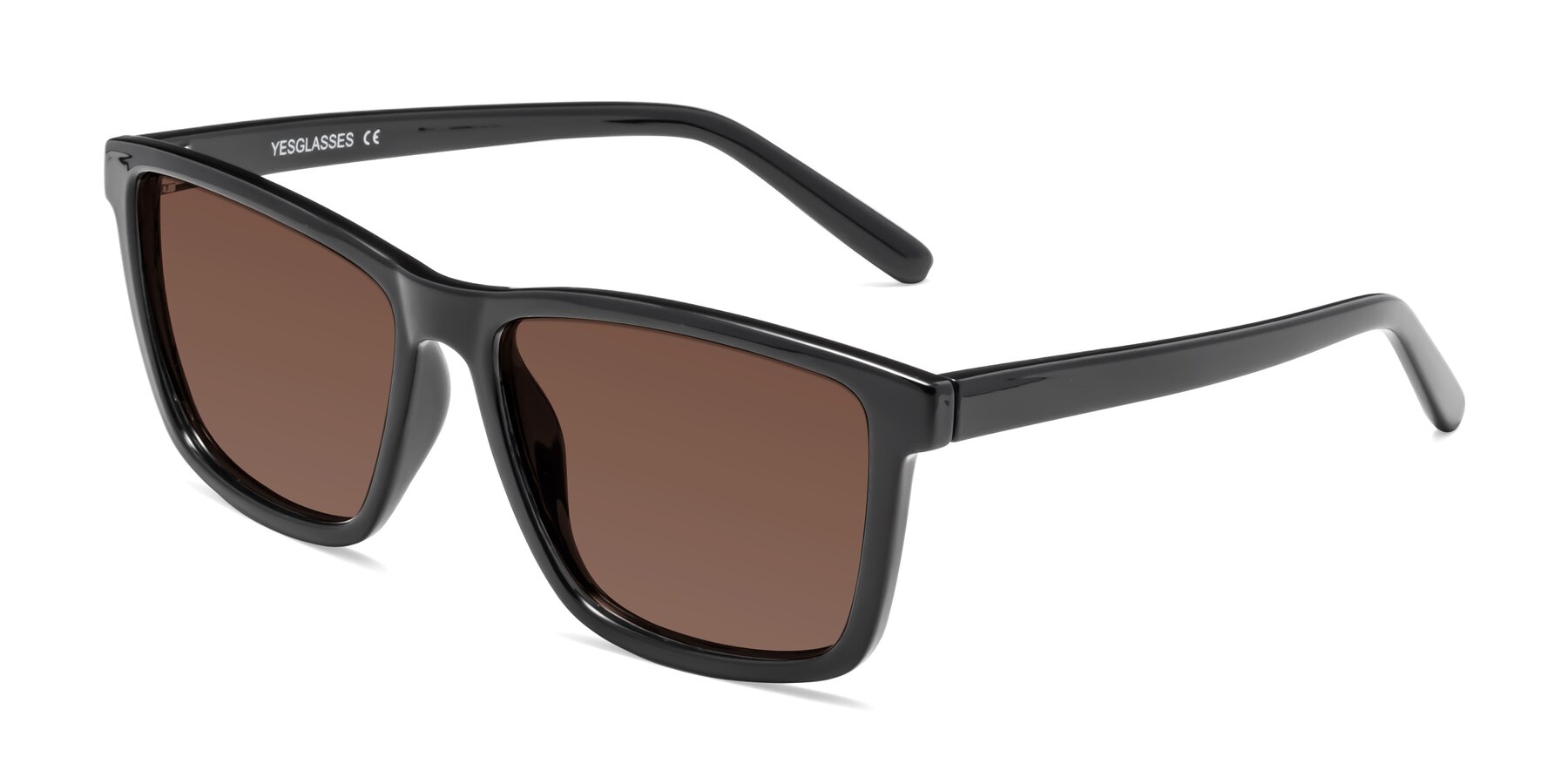Angle of Sheldon in Black with Brown Tinted Lenses