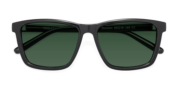 Black Oversized Grandpa Square Tinted Sunglasses with Green Sunwear ...