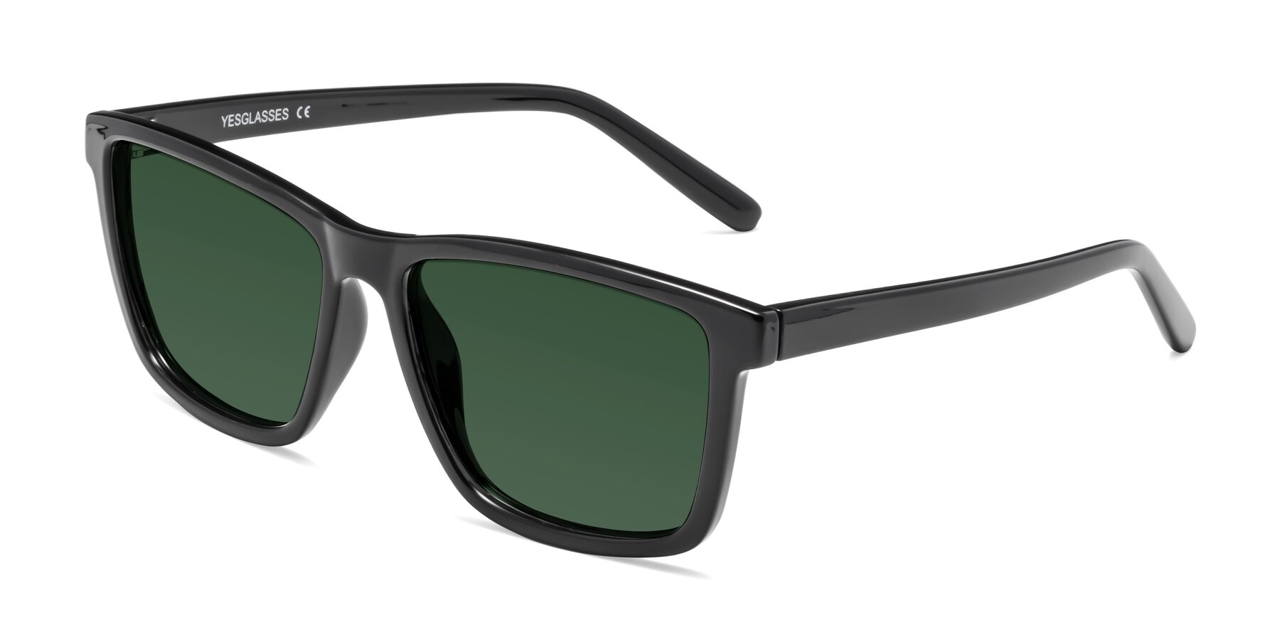 Angle of Sheldon in Black with Green Tinted Lenses