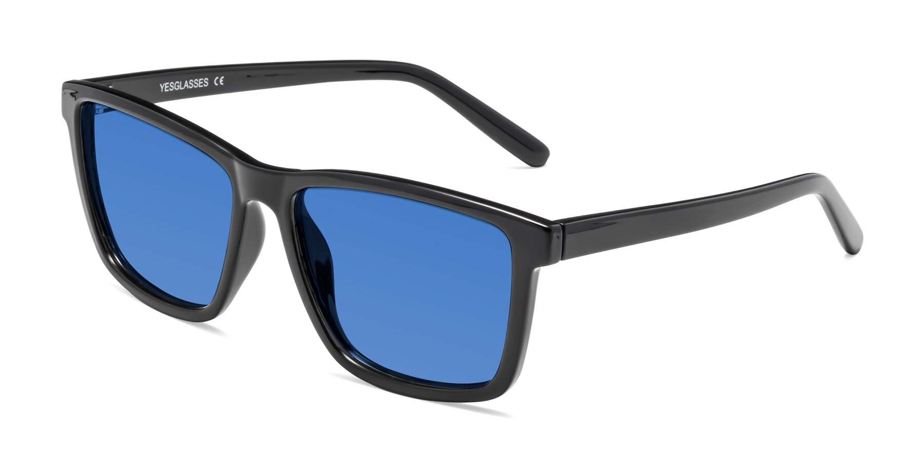 Angle of Sheldon in Black with Blue Tinted Lenses