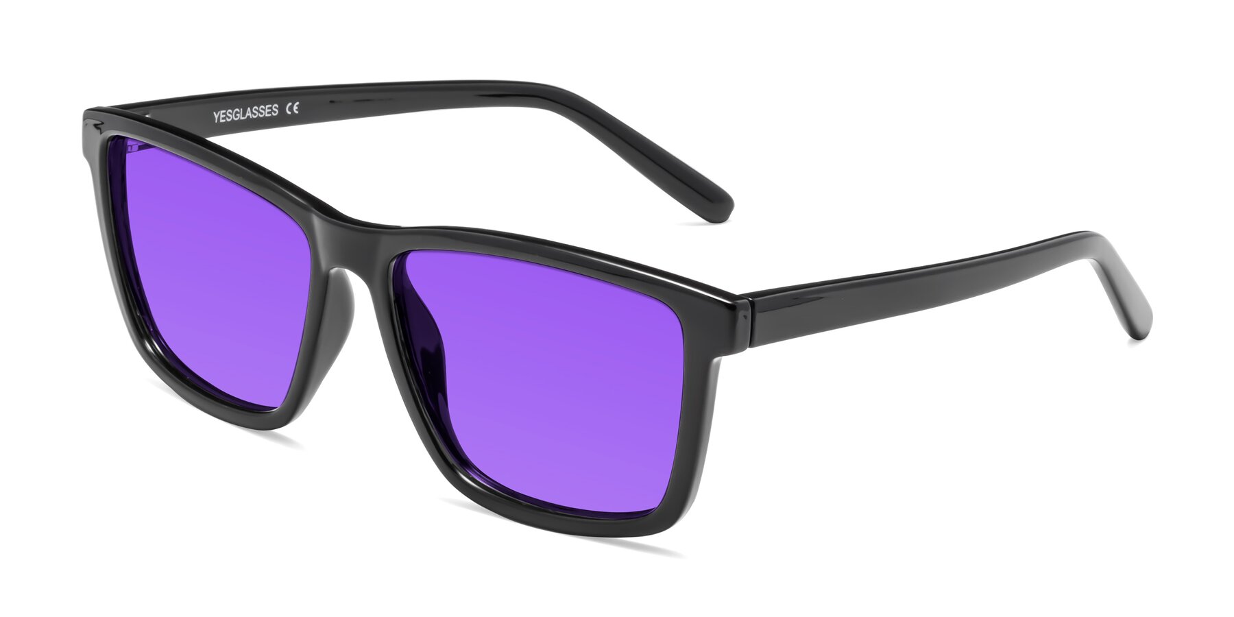 Angle of Sheldon in Black with Purple Tinted Lenses