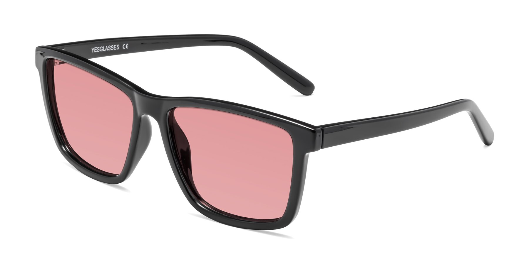 Angle of Sheldon in Black with Medium Garnet Tinted Lenses