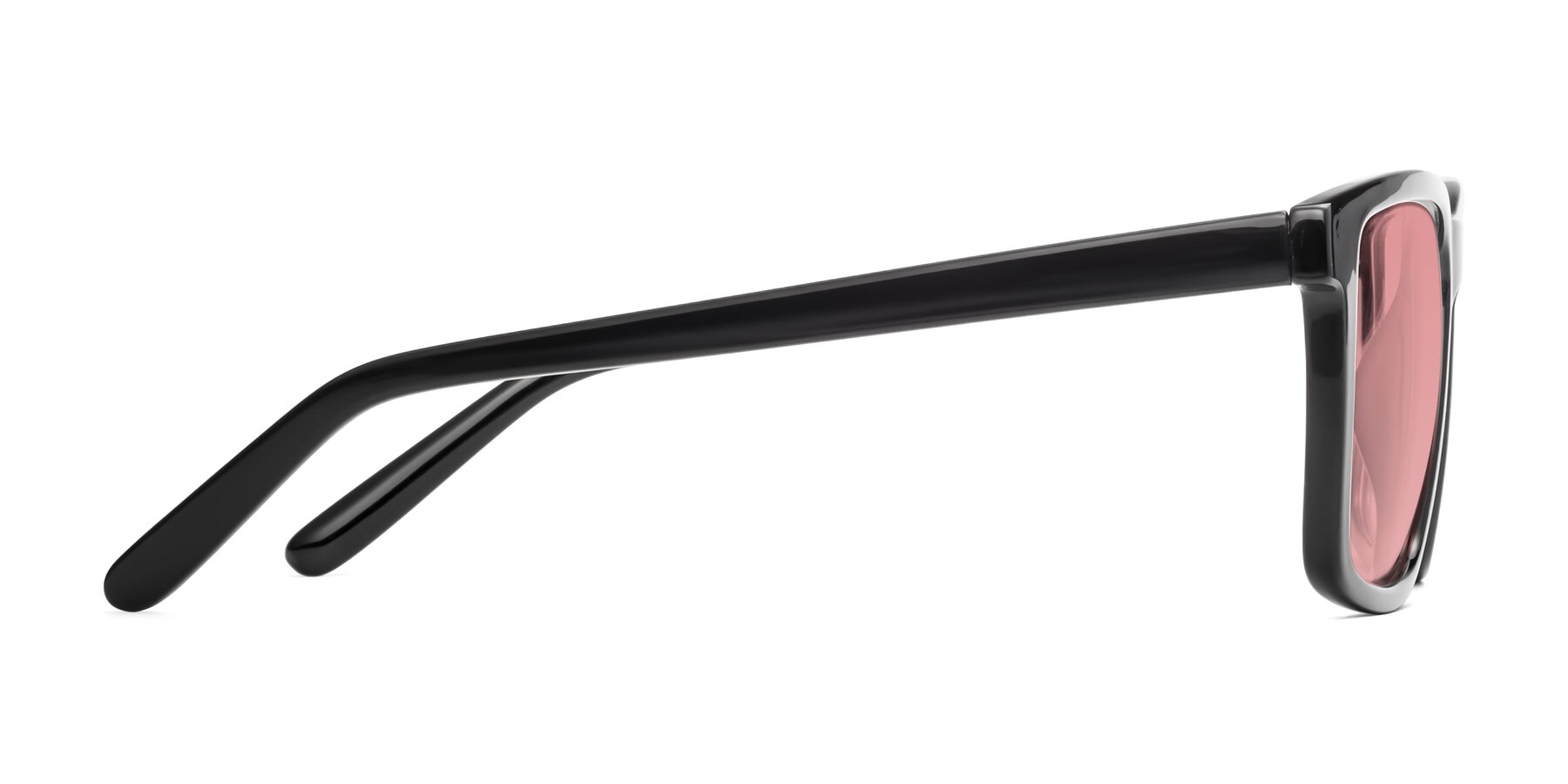 Side of Sheldon in Black with Medium Garnet Tinted Lenses