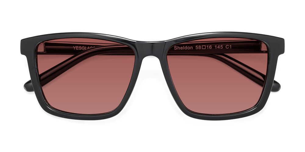 Black Oversized Grandpa Square Tinted Sunglasses with Garnet Sunwear ...