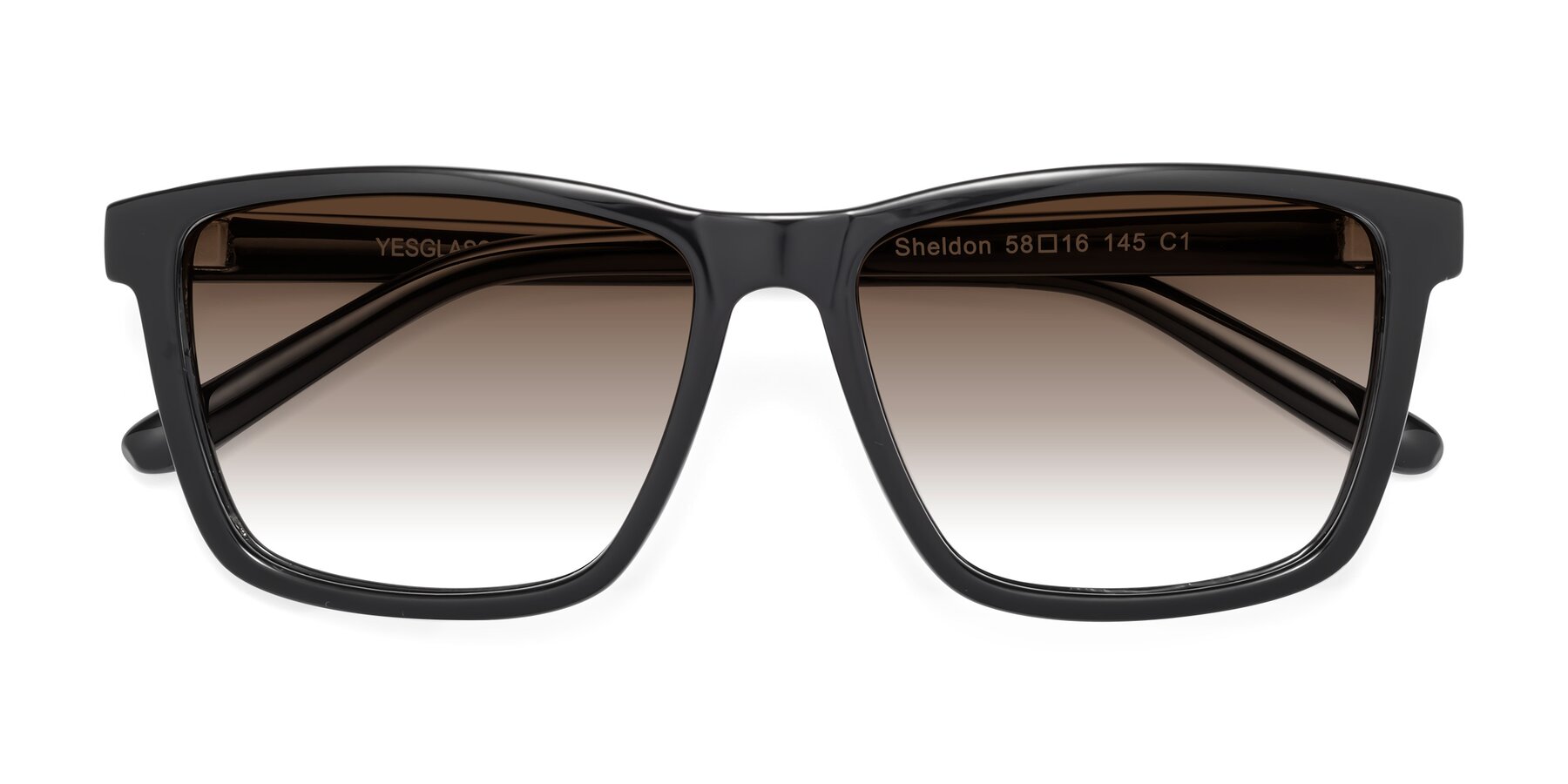 Folded Front of Sheldon in Black with Brown Gradient Lenses