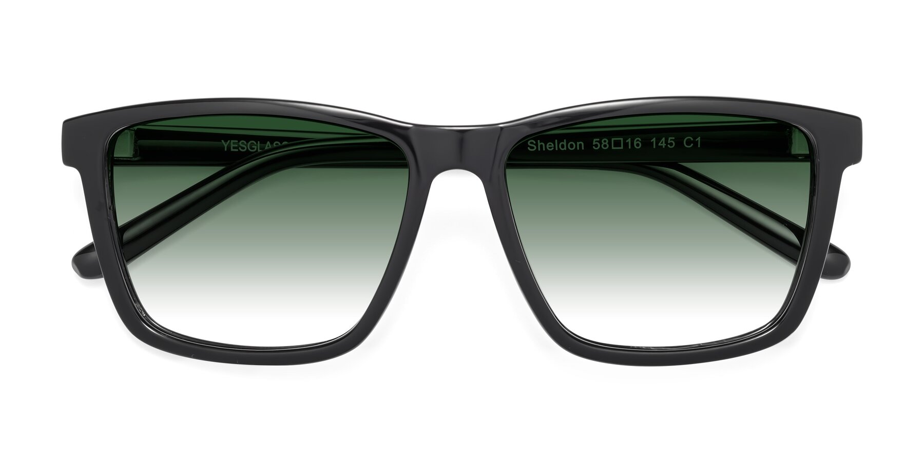 Folded Front of Sheldon in Black with Green Gradient Lenses