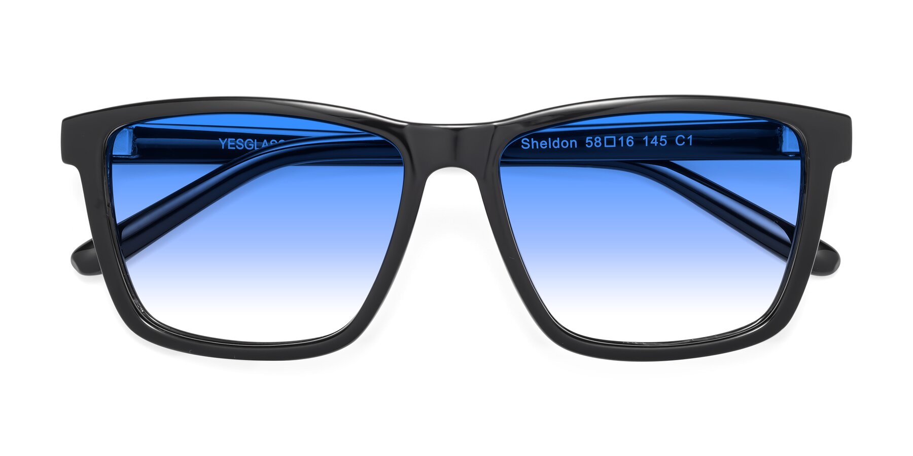 Folded Front of Sheldon in Black with Blue Gradient Lenses