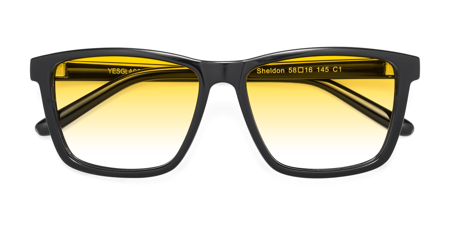 Folded Front of Sheldon in Black with Yellow Gradient Lenses