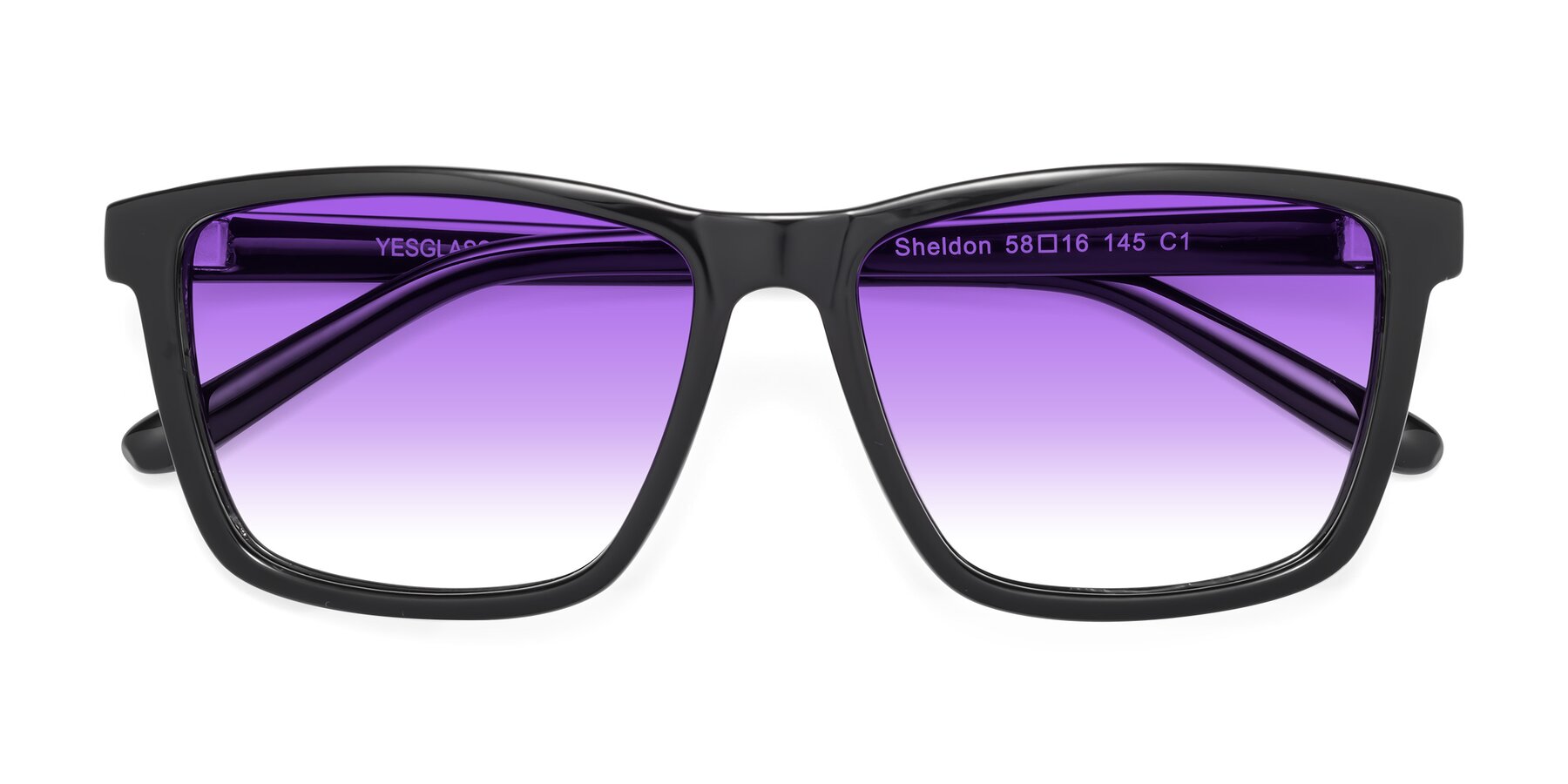 Folded Front of Sheldon in Black with Purple Gradient Lenses