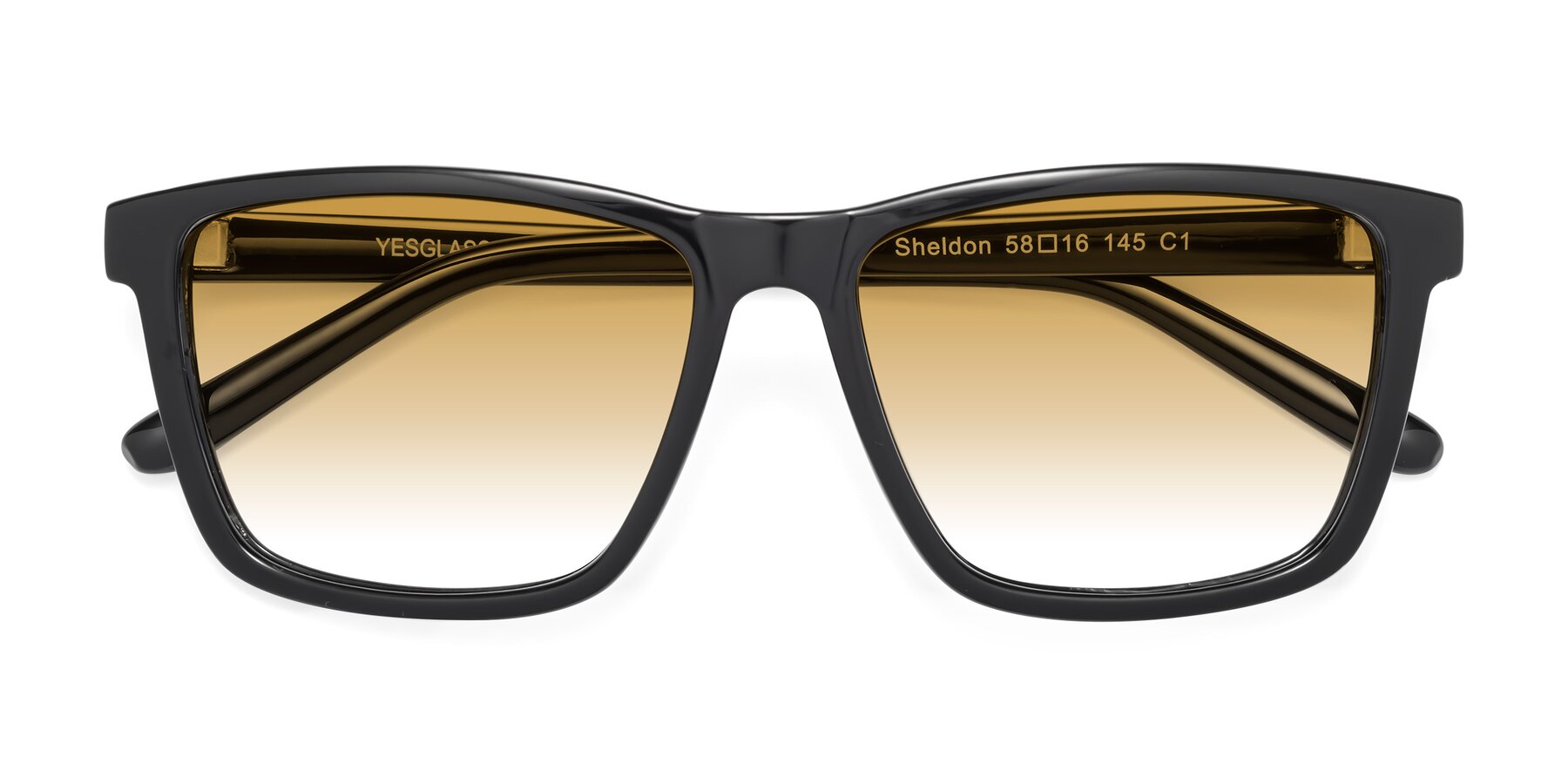 Folded Front of Sheldon in Black with Champagne Gradient Lenses