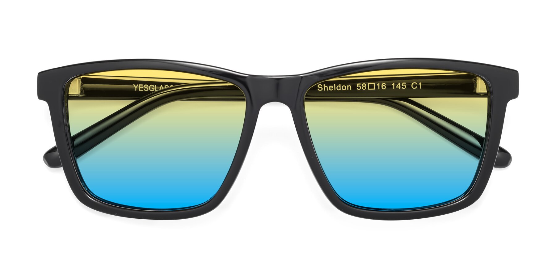 Folded Front of Sheldon in Black with Yellow / Blue Gradient Lenses