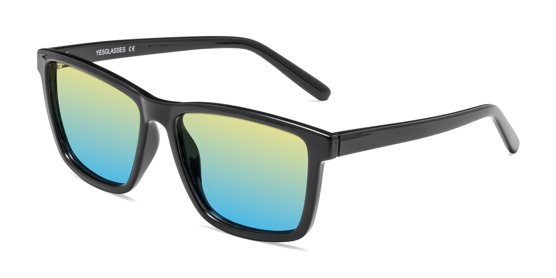 Angle of Sheldon in Black with Yellow / Blue Gradient Lenses