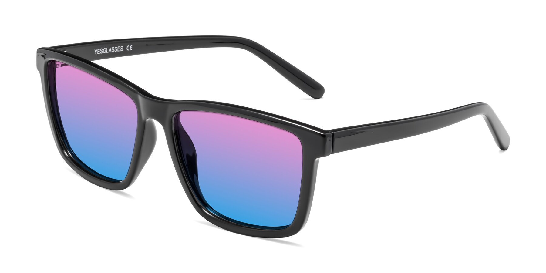 Angle of Sheldon in Black with Pink / Blue Gradient Lenses