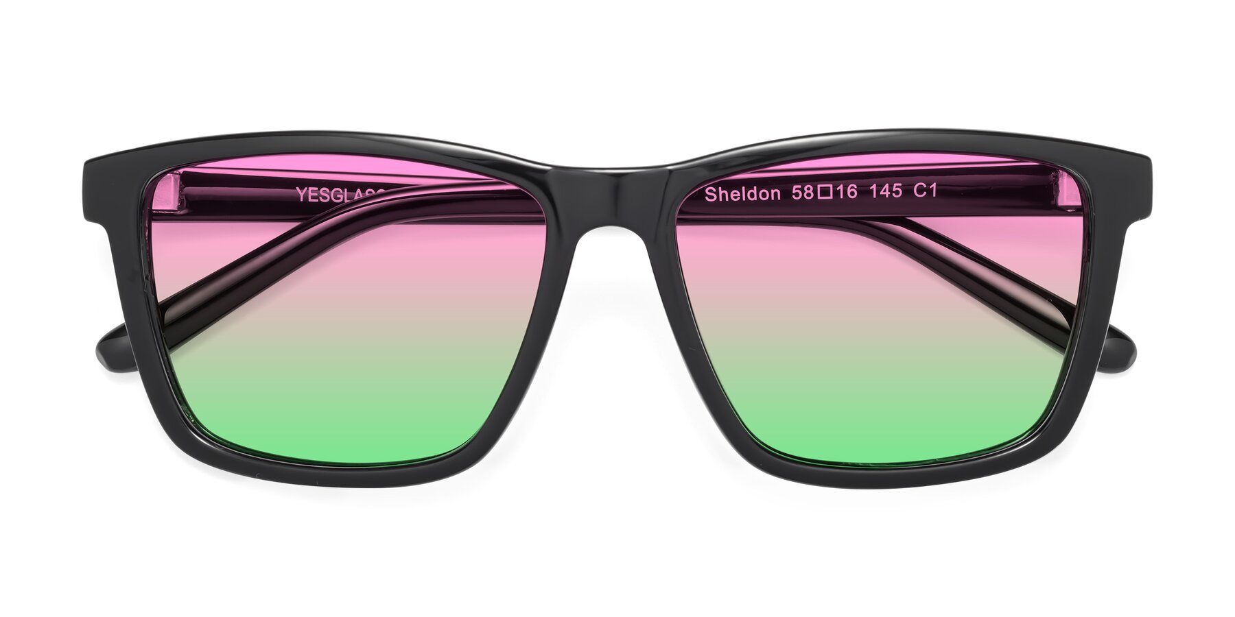 Folded Front of Sheldon in Black with Pink / Green Gradient Lenses