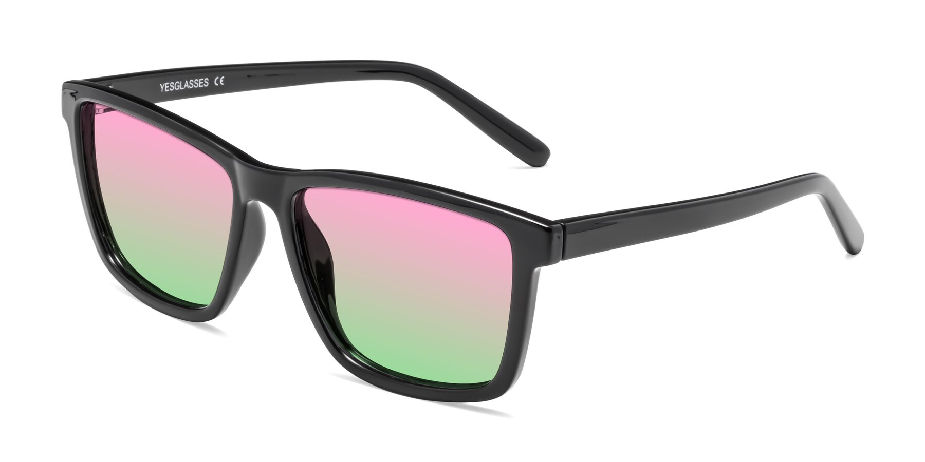 Angle of Sheldon in Black with Pink / Green Gradient Lenses