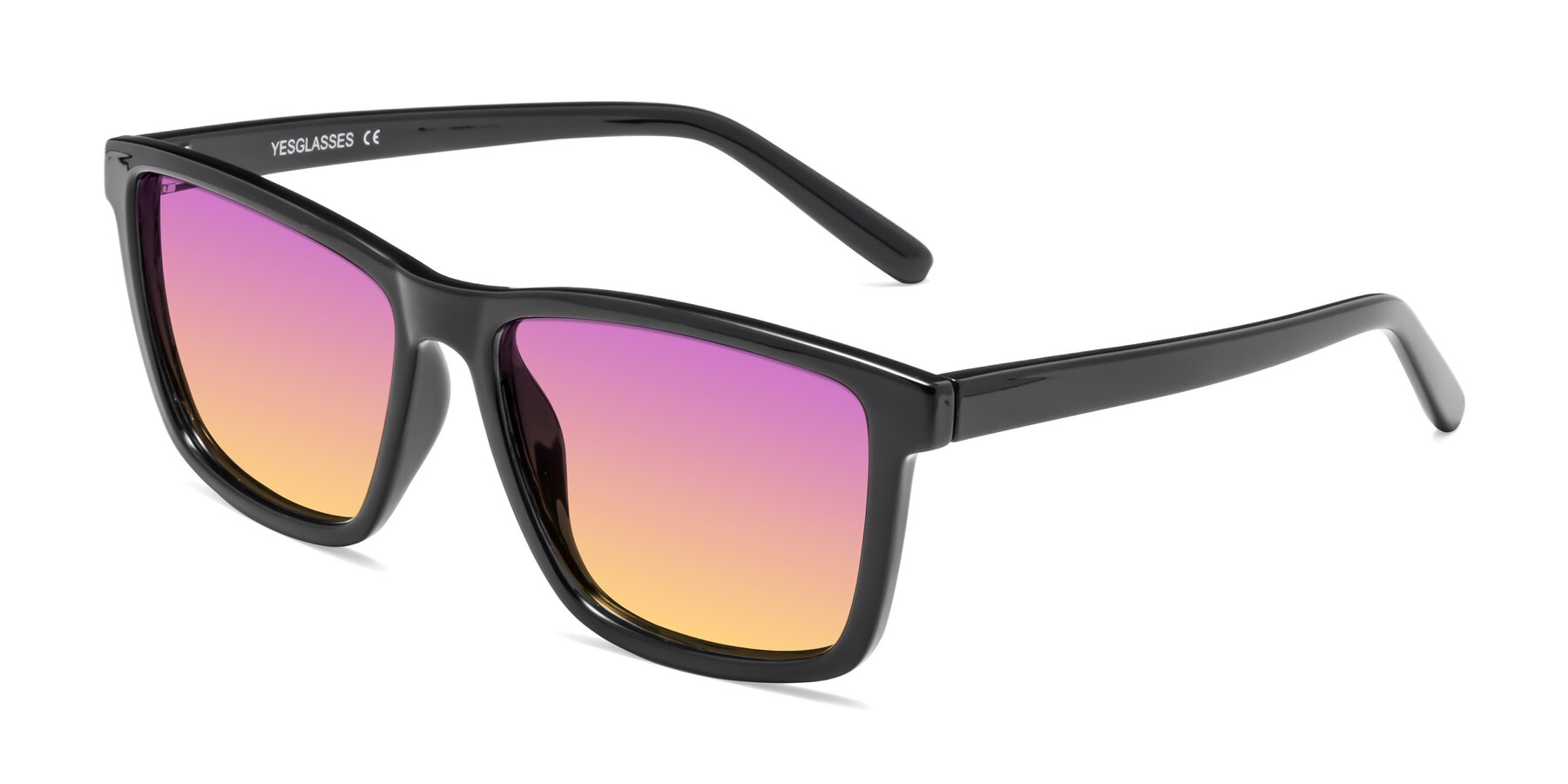 Angle of Sheldon in Black with Purple / Yellow Gradient Lenses