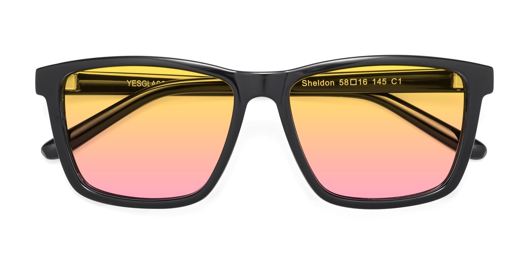 Folded Front of Sheldon in Black with Yellow / Pink Gradient Lenses
