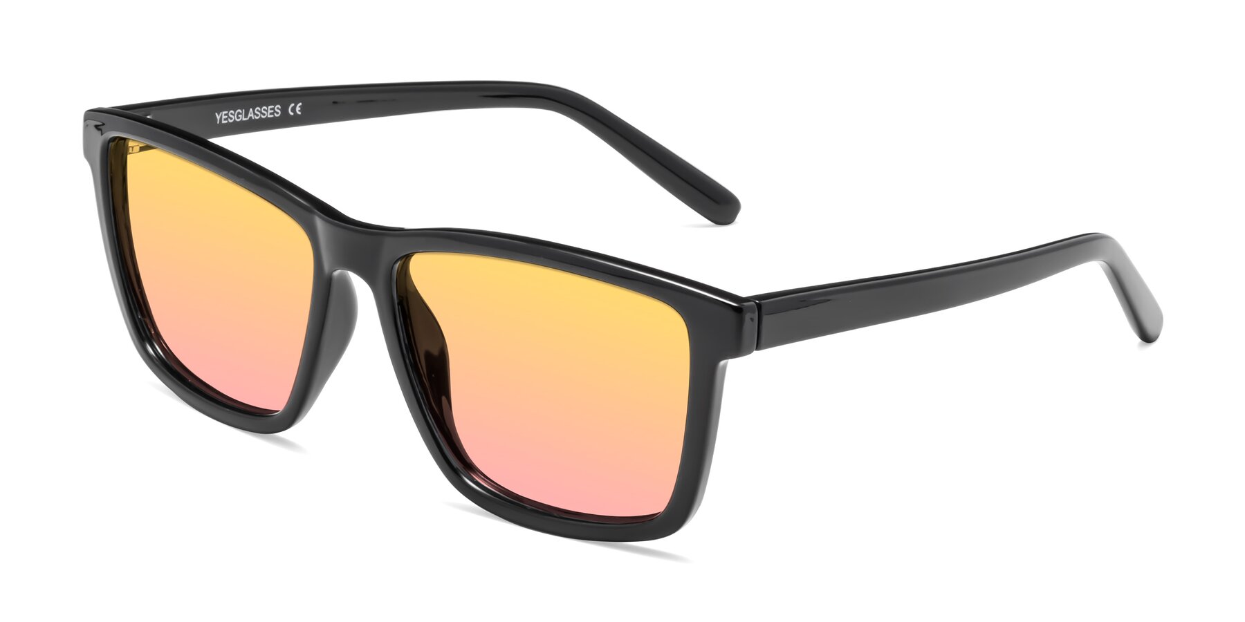 Angle of Sheldon in Black with Yellow / Pink Gradient Lenses