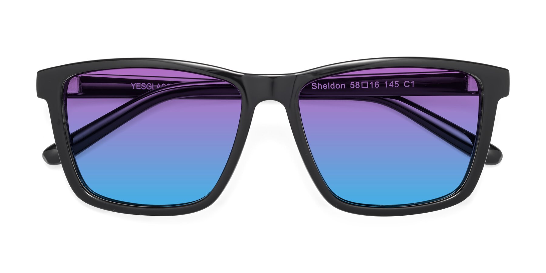 Folded Front of Sheldon in Black with Purple / Blue Gradient Lenses