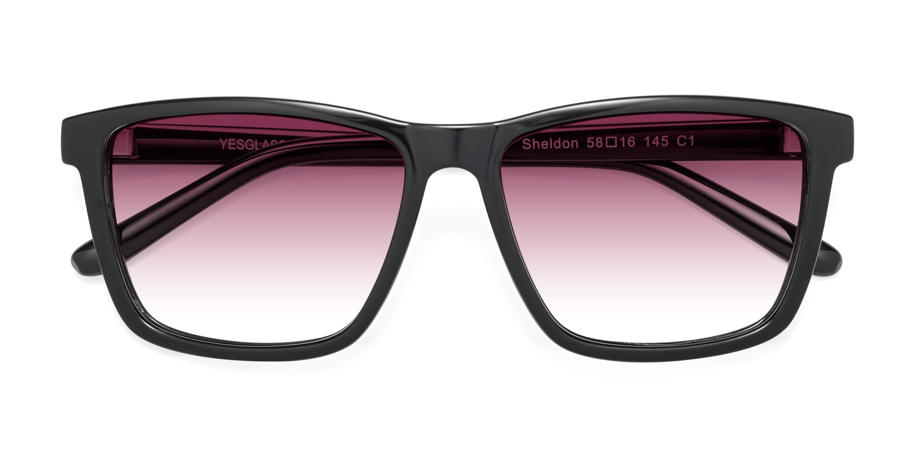 Folded Front of Sheldon in Black with Wine Gradient Lenses