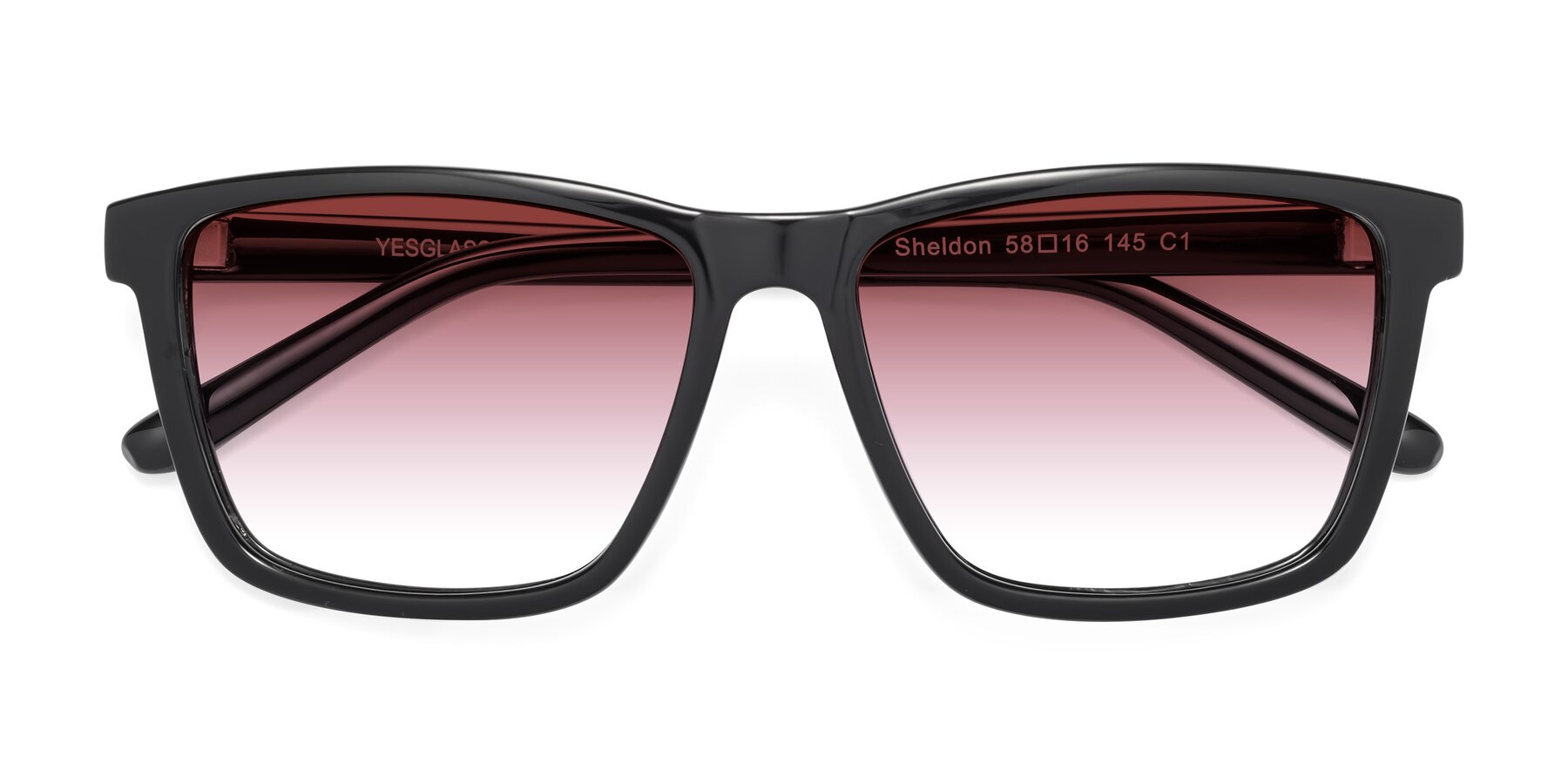 Folded Front of Sheldon in Black with Garnet Gradient Lenses