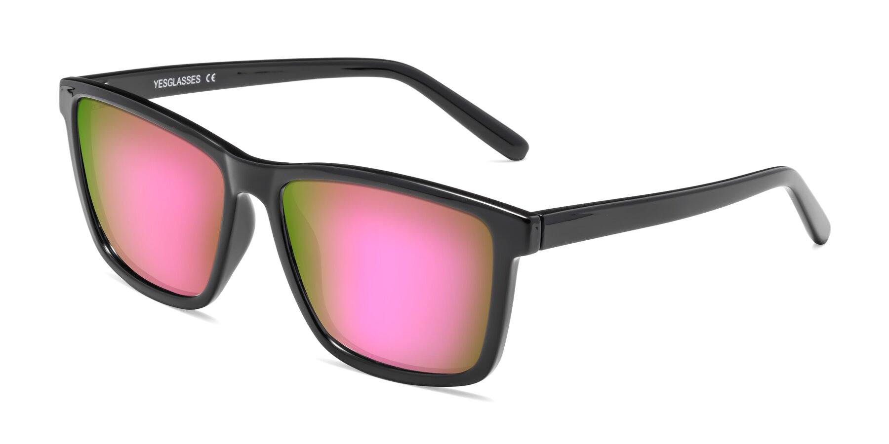 Angle of Sheldon in Black with Pink Mirrored Lenses