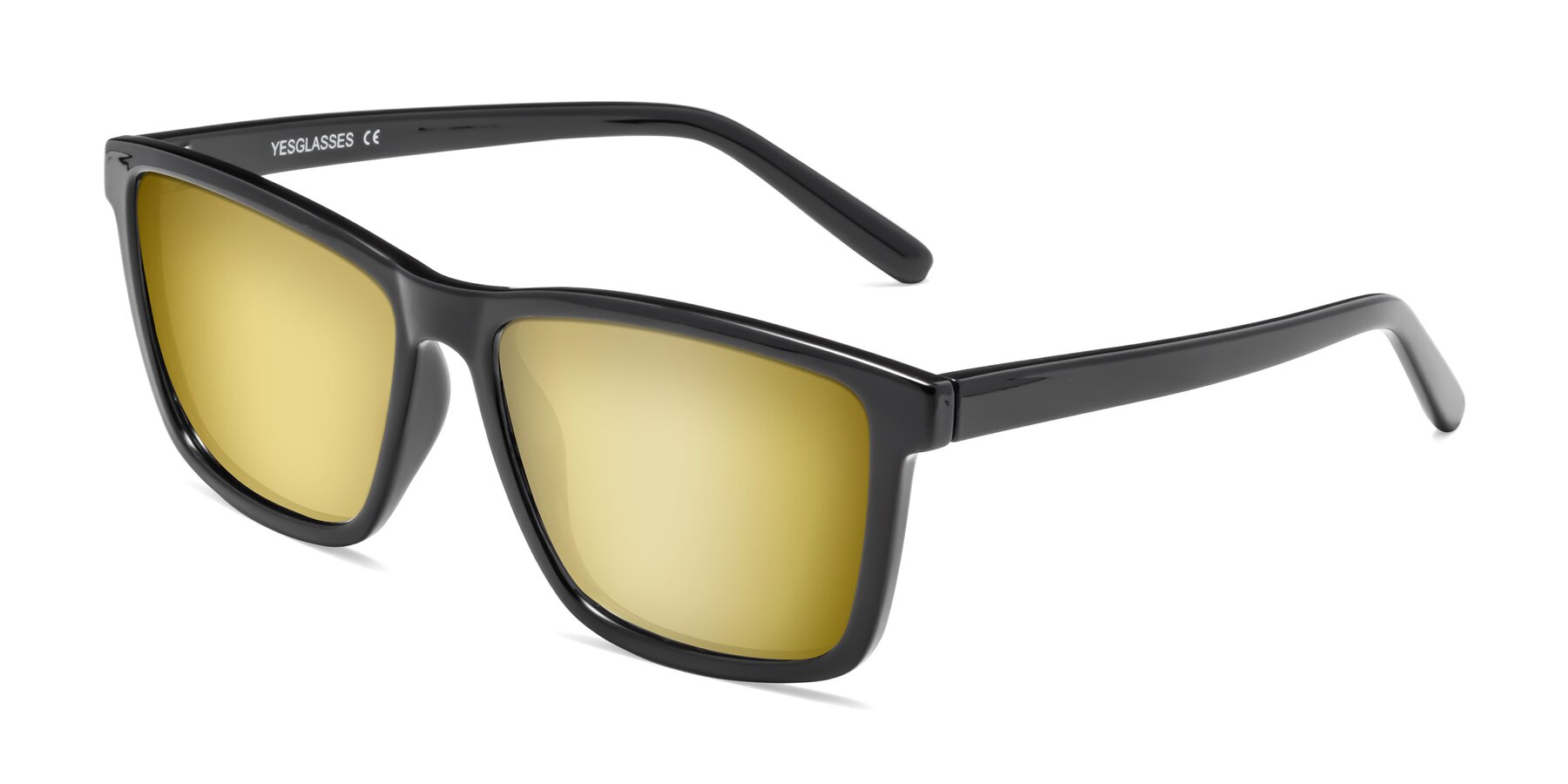 Angle of Sheldon in Black with Gold Mirrored Lenses