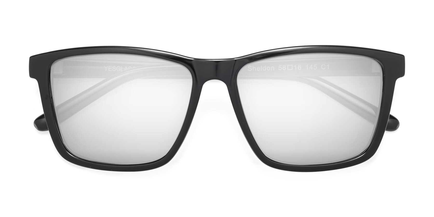 Folded Front of Sheldon in Black with Silver Mirrored Lenses