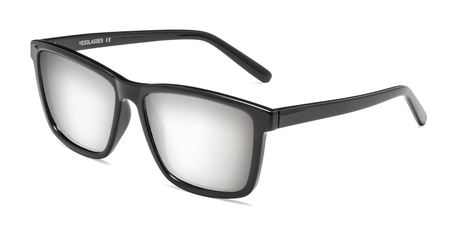 Angle of Sheldon in Black with Silver Mirrored Lenses