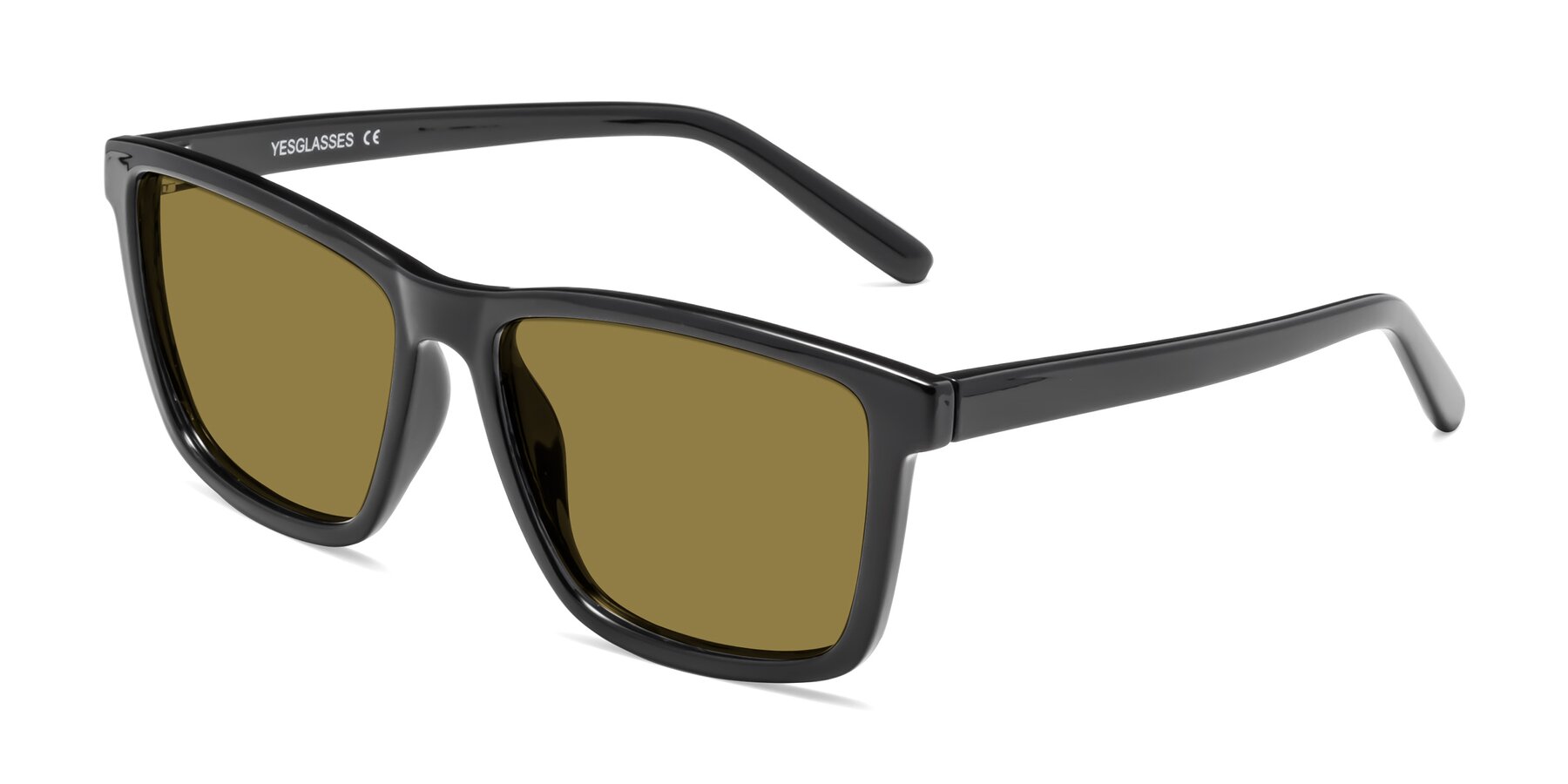 Angle of Sheldon in Black with Brown Polarized Lenses