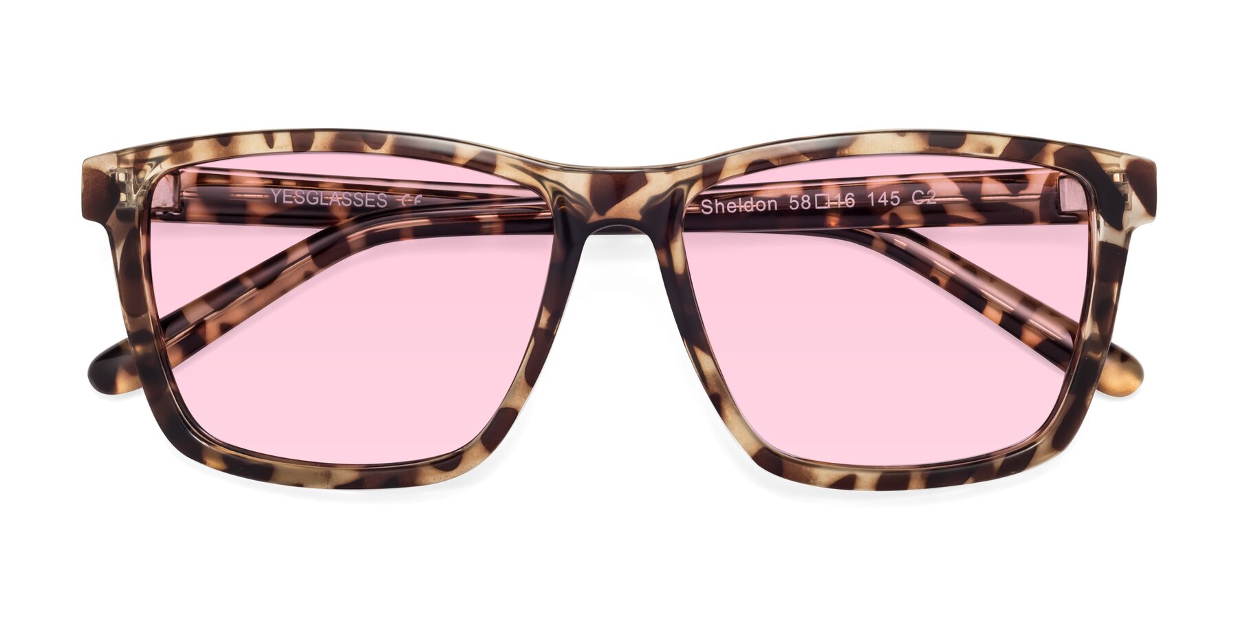 Folded Front of Sheldon in Tortoise with Light Pink Tinted Lenses