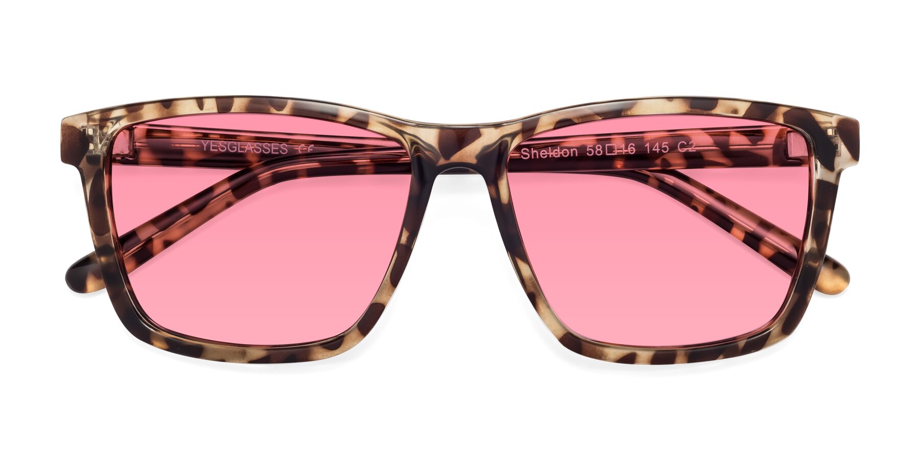 Folded Front of Sheldon in Tortoise with Pink Tinted Lenses
