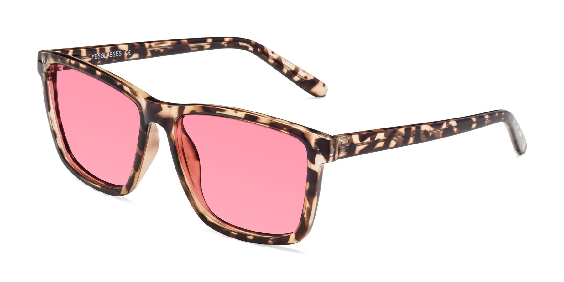 Angle of Sheldon in Tortoise with Pink Tinted Lenses